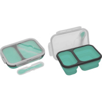 Ланчбокс 1л 215х150х75мм складной прямоугольный, силикон, с ложкой, мятный 8090436