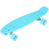 Скейтборд 55х15см, пластик, 4 колеса PU d=5,5см светятся, голубой HB2243