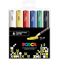 Набор маркеров перманентных "POSCA. PC-1M" 6шт, пулевидный наконечник, толщина линии 0,7мм