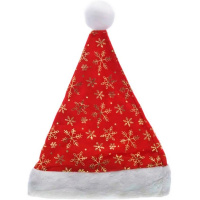 Колпак Деда Мороза 30х45см с золотыми снежинками и мехом, красный Y10017-24