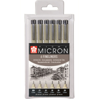 Набор капиллярных ручек 6шт "Pigma Micron" (0,2мм 0,25мм, 0,3мм, 0,35мм, 0,45мм, 0,5мм) черный PO(XS