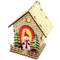 Украшение подвесное Дом 10х12см светящееся, дерево 4 вида Y8446-19HF-19C042