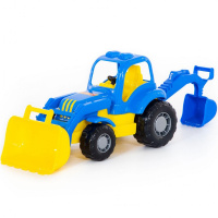 Трактор - экскаватор "Крепыш" в сетке, пластик 28х13х16,5см 44785