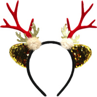 Ободок Рога оленя 24х21см с пайетками и пухом Y9883-24