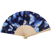 Веер 23см темно-синий с бабочками, ткань/дерево Y10618-24