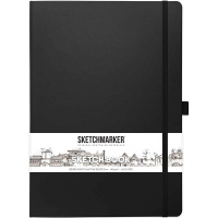 Скетчбук 21х30см 80л 140г/м2 черный, на резинке, твердая обложка "Sketchmarker" 2314005SM