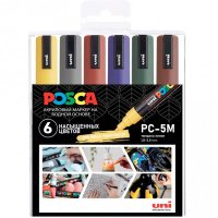 Набор маркеров перманентных "POSCA" яркие цвета, 6шт, пулевидный наконечник, толщина линии 2,5мм