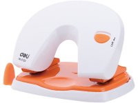 Дырокол "Vivid" 20л 2-отв, d-6мм пластик, фиксирующий механизм, белый/оранжевый E0123