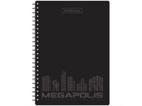 Тетрадь А5 80л клетка "Megapolis" на спирали, пластиковая обложка, перфорация на отрыв, черный 45940