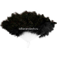 Веер с перьями 23см черный, пластик Y10616-24