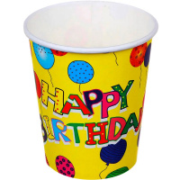 Набор стаканов 0,2л "Happy Birthday" 10шт желтые, картон Y11001-24
