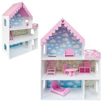 Кукольный дом 3 этажа "Джем" 70х94х30см с обоями и набором мебели, дерево ДК20220П/1
