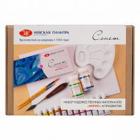 Краски акриловые 12 цветов "Сонет" 10мл туба (палитра, замедлитель, холст, 2 кисти, мастихин)