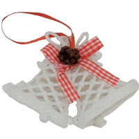 Украшение "Колокольчики" 8см белые с блестками, пластик Y3798-16