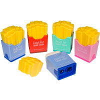 Точилка 2 отв. "Good Mood. Картошка Фри" с контейнером и ластиком, пластик 4 цвета 35-0060