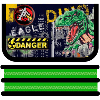 Пенал "Опасный Дино" 19х10,5х5см, прямоугольный, двухстворчатый, печать на ткани ПО-49