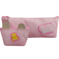 Пенал "Bear" 21х9х3,5см прямоугольный, 1 отделение, с кошельком, текстиль, розовый 11680-24