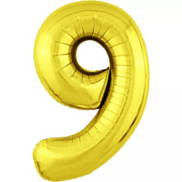 Шар воздушный 102см (40"), Цифра "9" фольга, золото 754689