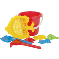 Набор д/песка "Рыбка" (ведро большое, сито, 4 формочки, совок, грабли) 19,5х19,5х26см в сетке У485