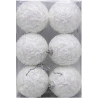 Набор шаров 60мм 6шт белый с белыми бусинами M-42052-6