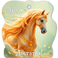 Магнит Лошадь в золоте. Достатка! 6,5х6,8см магнитный винил 9735