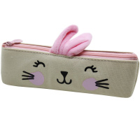 Пенал "Веселый зайка" 19х7х6см, треугольный, 1 отделение, текстиль, бежевый BB2398