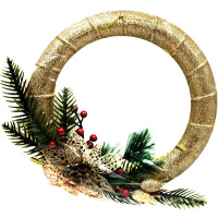 Украшение новогоднее "Венок с еловыми ветками" 21,5см золото с блестками, пластик Y9990-24
