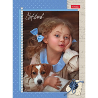 Бизнес-блокнот А6 64л "Девочка и щенок" клетка/линия, твердый переплет глянцевая ламинация 072145