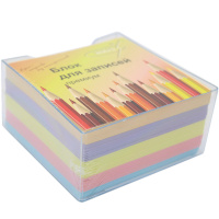 Пластиковый бокс 9х9х4,5см прозрачный с блоком цветной бумаги КУЭ-4Б