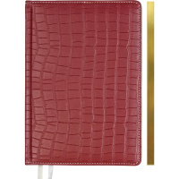 Бизнес-блокнот А5 80л "Wild" клетка, бордовый, золотой срез, искусственная кожа с поролоном