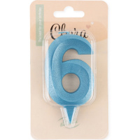 Свеча д/торта "Грани. Цифра 6" синяя бирюза 7см 1916