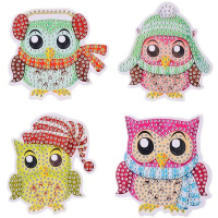Алмазная мозаика 7,5х7,5см "Совята" 4шт. на магните частичная выкладка M-11916