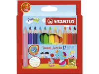 Карандаши 12 цветов "Swans Jumbo" шестигранные с точилкой дерево, укороченные, картон 1873J