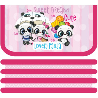 Пенал "Веселые панды" 19x10,5х5см, прямоугольный, трехстворчатый, печать на ткани ПО-411