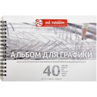 Альбом для графики А5 40л 160г/м2 100% целлюлоза евроспираль, твердая обложкаТАС931712