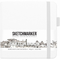 Скетчбук 12х12см 80л 140г/м2 белый, на резинке, твердая обложка "Sketchmarker" 2314102SM