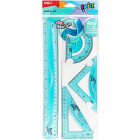 Набор 4 предмета гибкий голубой (линейка 30см, 2 треугольника 9/13см, транспортир 10см) пластик