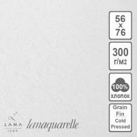 Бумага д/акварели 560х760мм 300г/м2 100% хлопок гладкая  Lanaquarelle 15023400