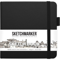 Скетчбук 12х12см 80л 140г/м2 черный, на резинке, твердая обложка "Sketchmarker" 2314002SM