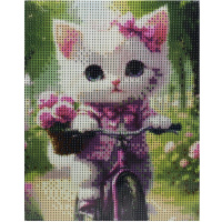 Алмазная мозаика 20х25см "Кошечка на велосипеде" полная выкладка ZH5202