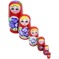 Матрешка с цветами 6 в 1, 14х7см дерево 6 цветов Y7726-18