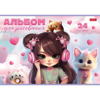 Альбом для рисования А4 24л "Девочка-кошка" на скобе 5 дизайнов 085145