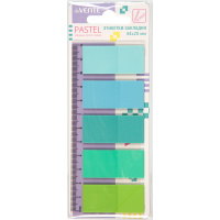 Клейкая закладка пластиковая 20х44мм 5 цветов (100л) оттенки голубого "Pastel" 2011454