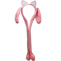 Ободок с ушками 13х50см, с пайетками, текстиль (поднимаются ушки) Y10636-24