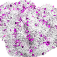Мишура 5смх2м серебро с розовыми звездами 9222-21-111