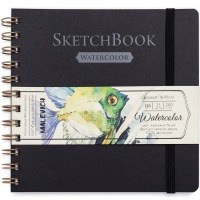 Скетчбук 16х16см 25л 200г/м2 "Fin" акварельная бумага, на спирали, на резинке,твердая обложка,черный