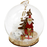 Шар 90мм "Дед Мороз в колбе" светящийся, стекло/дерево WTH-104A