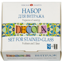 Краски витражные 9 цветов 20мл 1 контур черный Декола 42411065