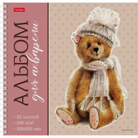 Альбом д/акварели А5 20л 200г/м2 100% целлюлоза "Милый мишка" спираль, жесткая подложка 080160