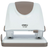 Дырокол 35л 2-отв, d-6мм, с линейкой, металл, белый/серый E0126